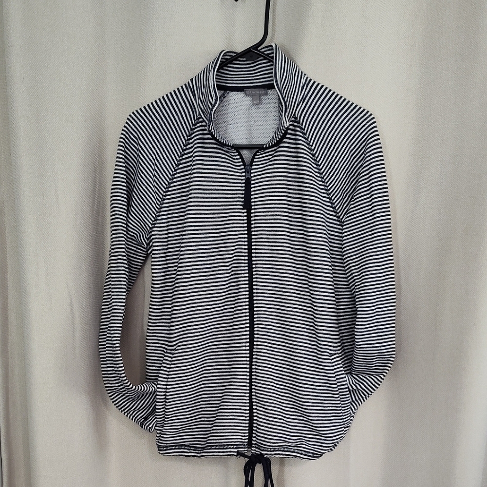 Talbot's Women's Striped Navy And White Zip-Up Jacket Size L